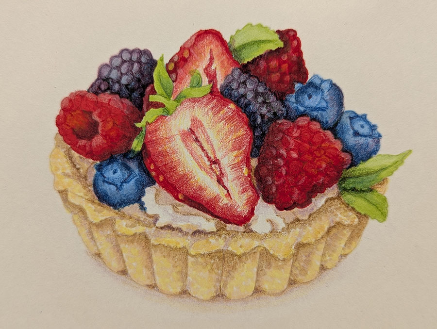 fruit tart realistic pencil drawing by Jan Wallen artist